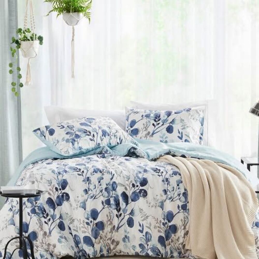 2 Piece Twin/Twin XL Comforter Set Floral Blue Reversible Botanical New